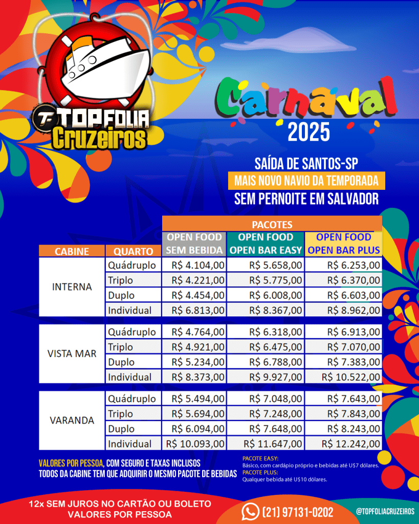 Cruzeiro Carnaval 2025 MSC Grandiosa Saída de Santos